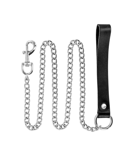 Laisse fétichiste chaîne métal poignée cuir 115cm - Love Store Paris